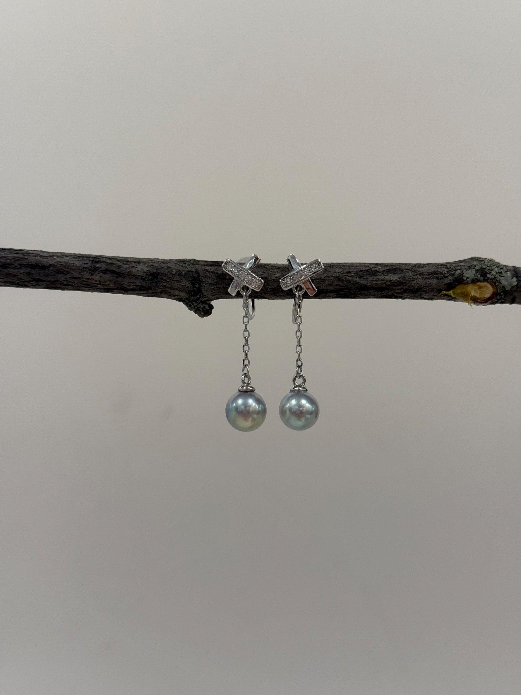 Akoya silver blue pearl s925 silver earrings clip no piercing for her anniversary