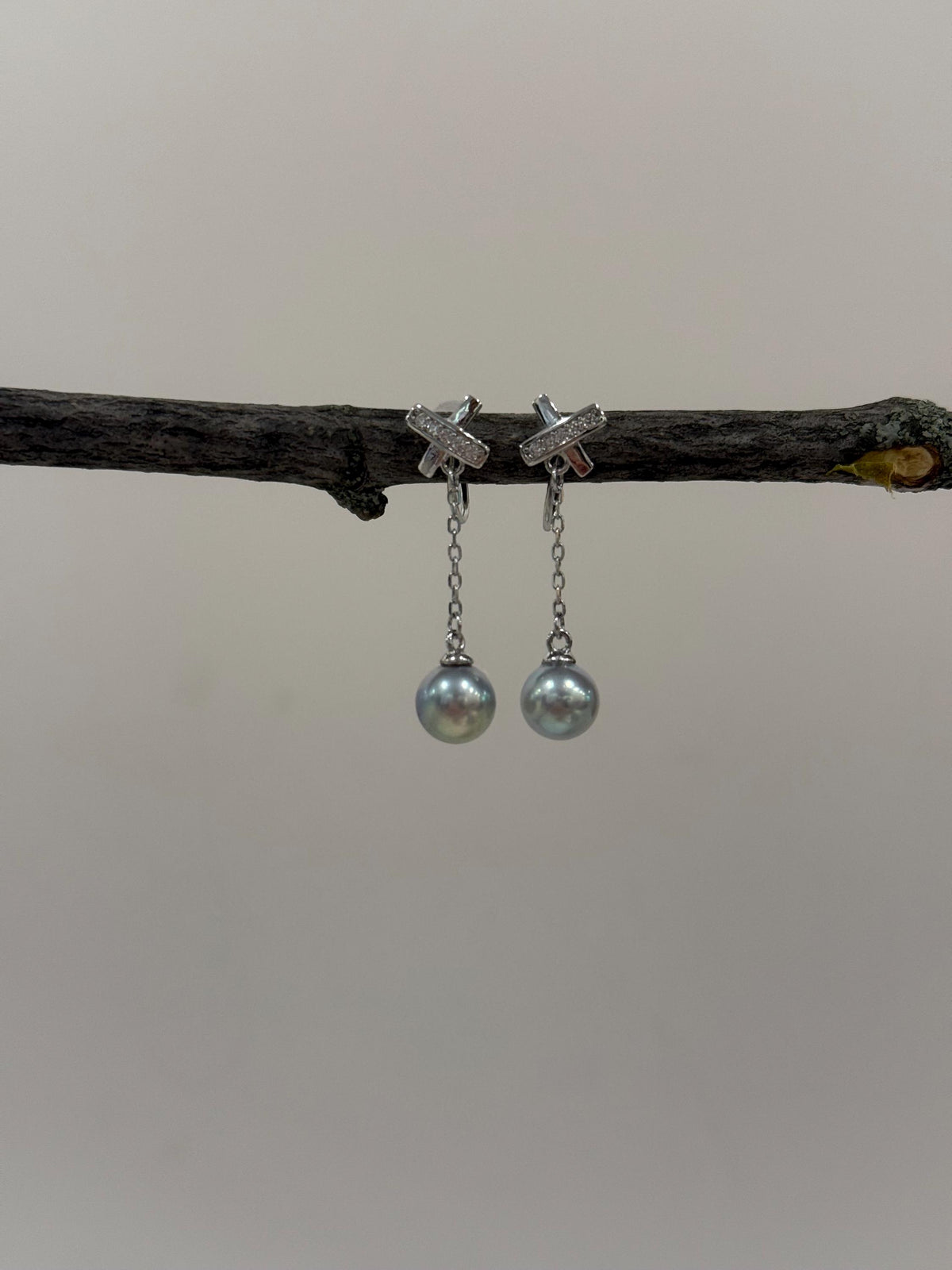 Akoya silver blue pearl s925 silver earrings clip no piercing for her daily wear