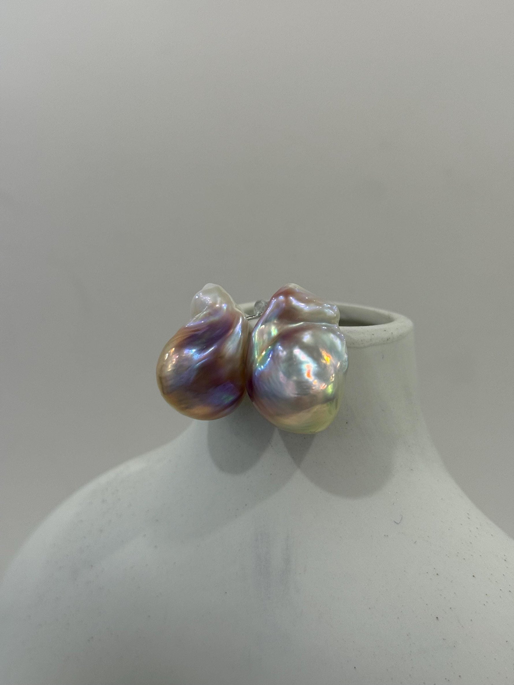 fireball rose iridescent baroque pearl silver cool earrings for her engagement