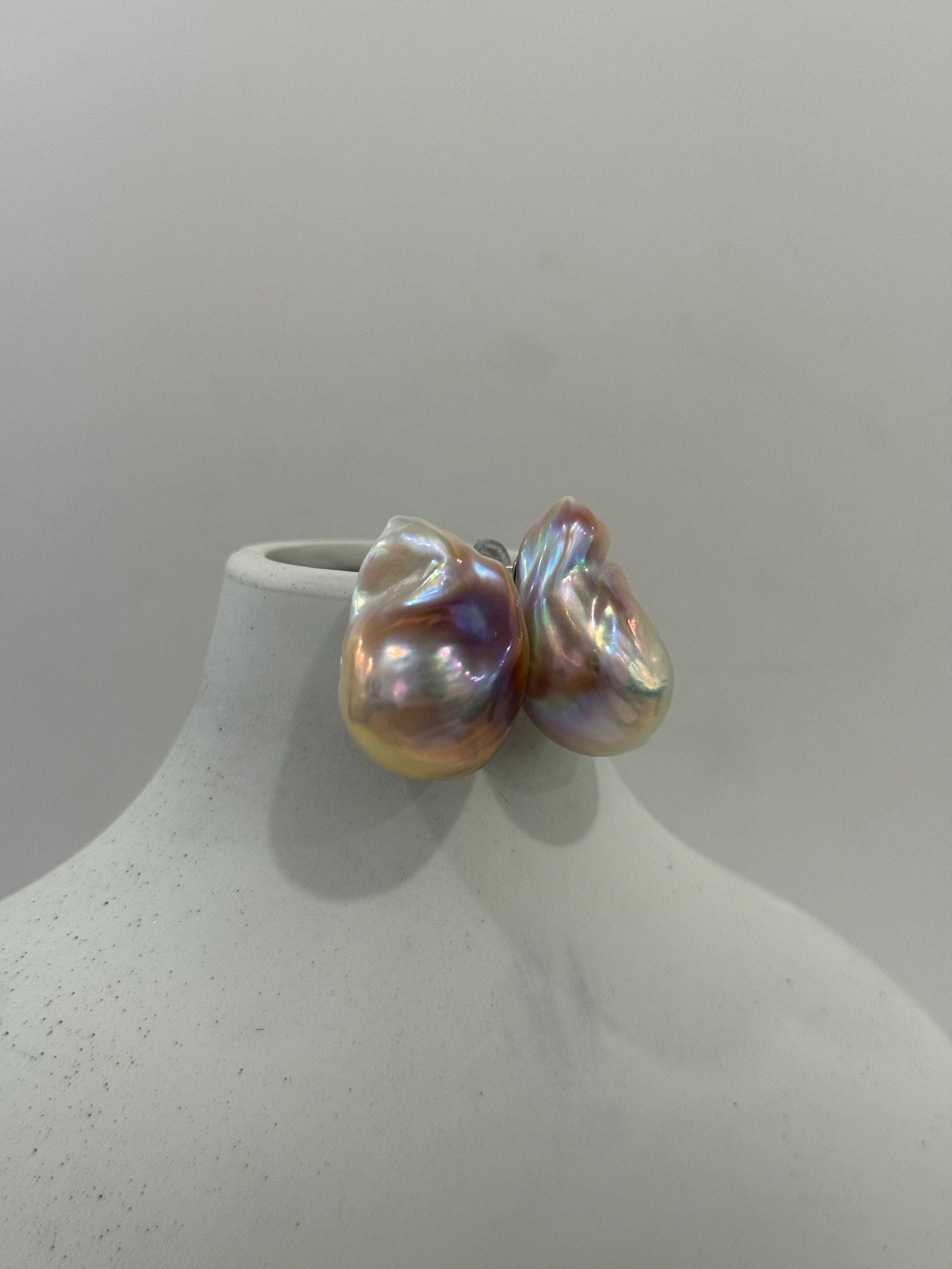 fireball rose iridescent baroque pearl silver cool earrings for her anniversary