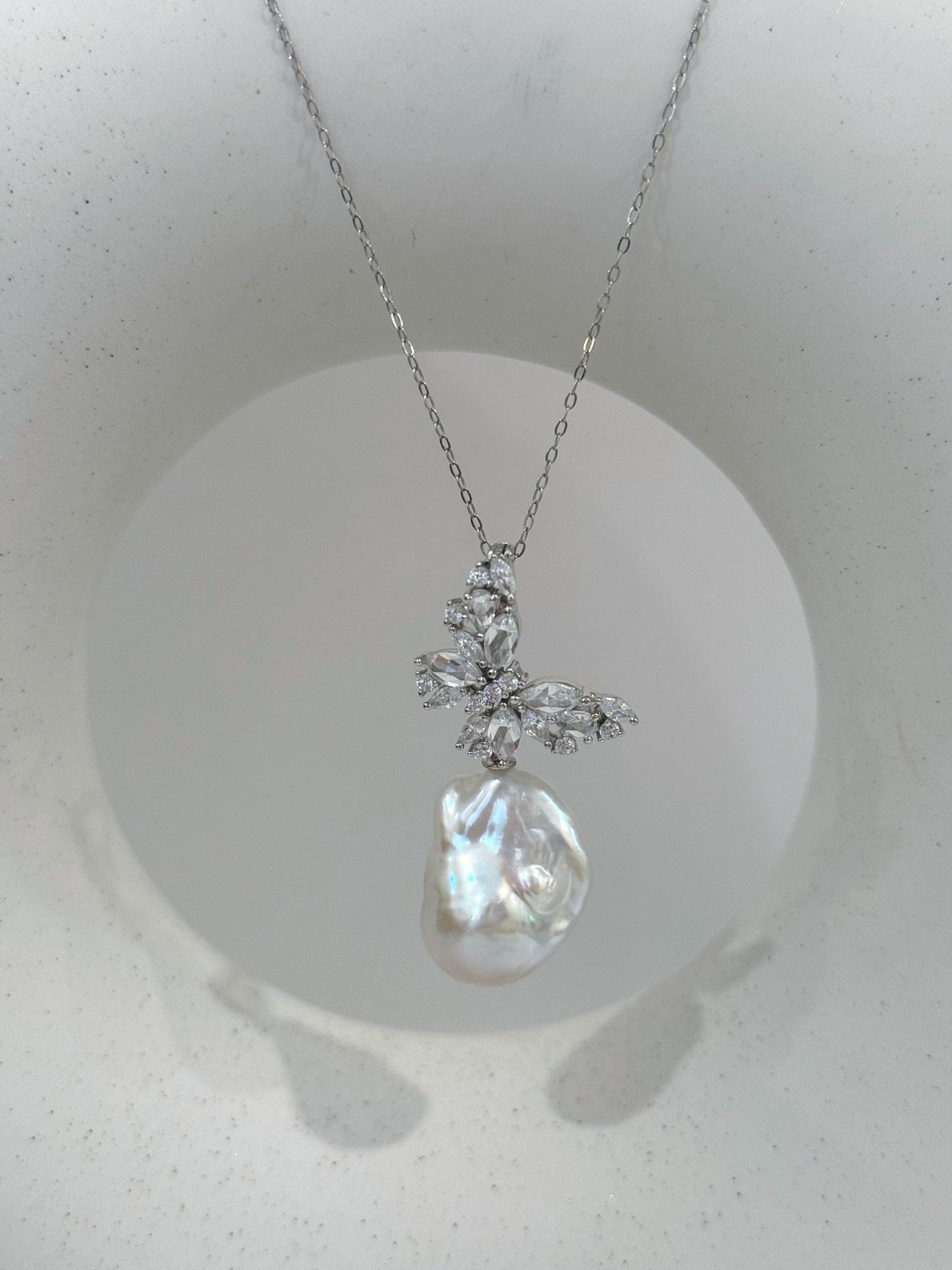 white iridescent baroque pearl butterfly pendant for her