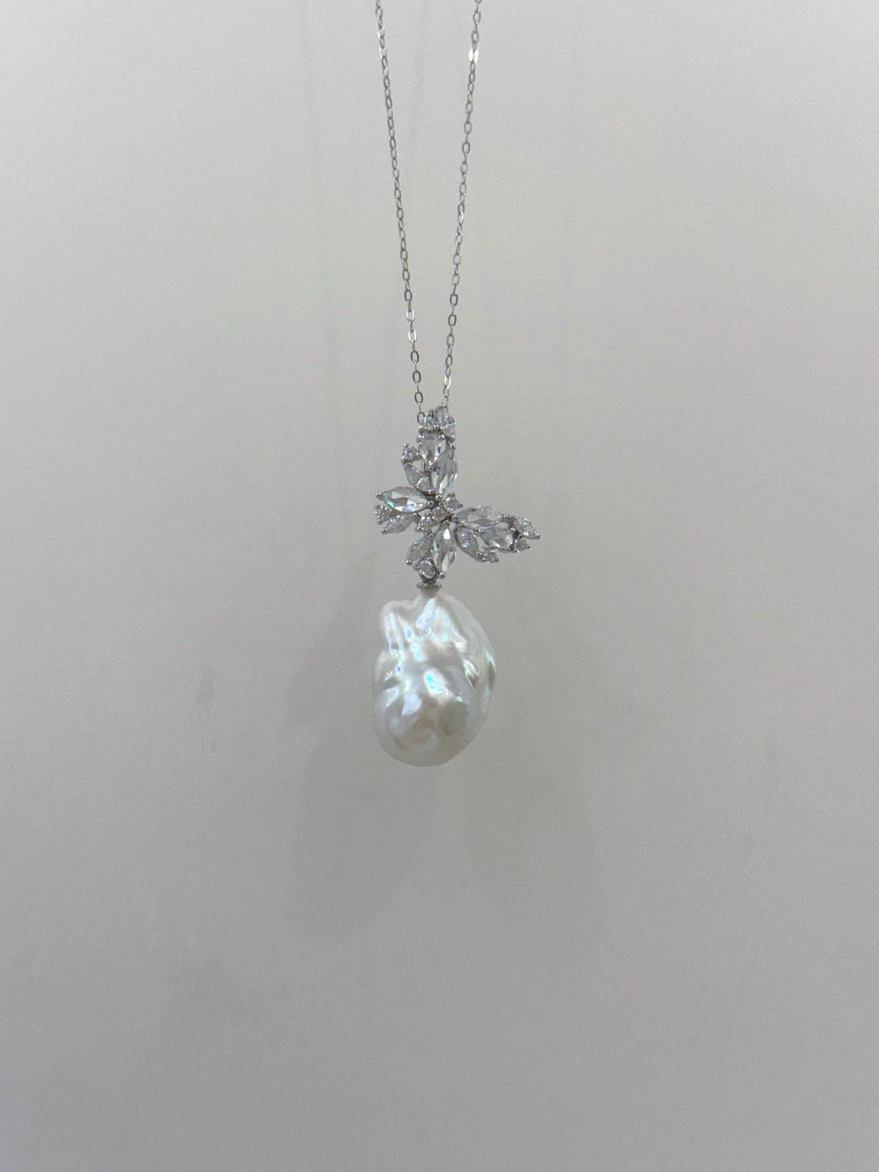 white iridescent baroque pearl butterfly pendant for her ladies