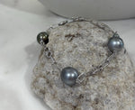 Tahitian tri-pearls s925 silver adjustable bracelet for her anniversary