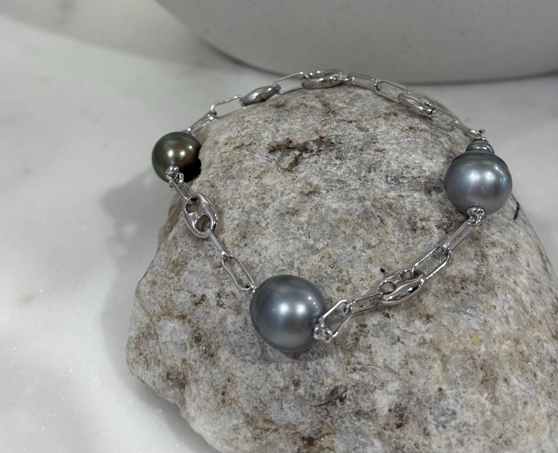 Tahitian tri-pearls s925 silver adjustable bracelet for her anniversary