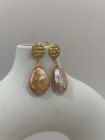 Pink orange Keshi Freshwater pearl earrings for her birthday