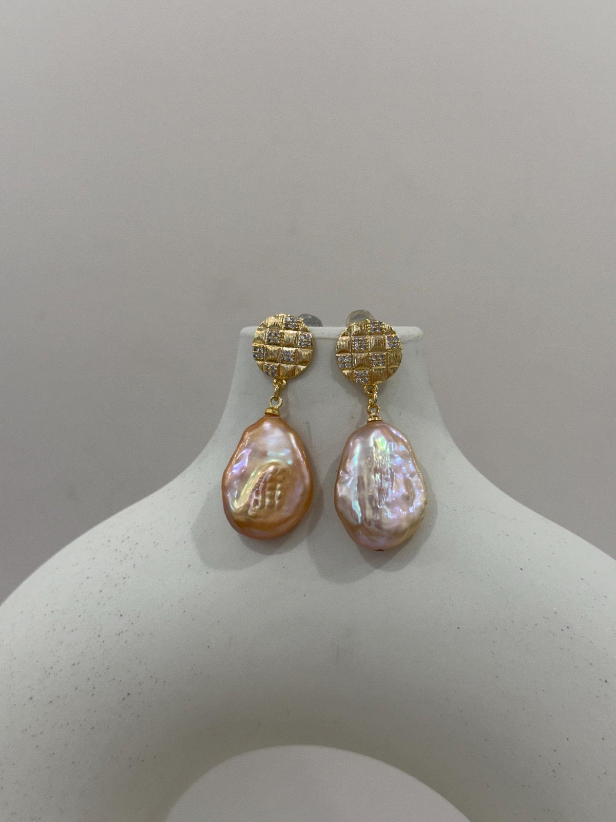 Pink orange Keshi Freshwater pearl earrings for her