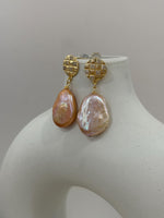 Pink orange Keshi Freshwater pearl earrings for her daily wear