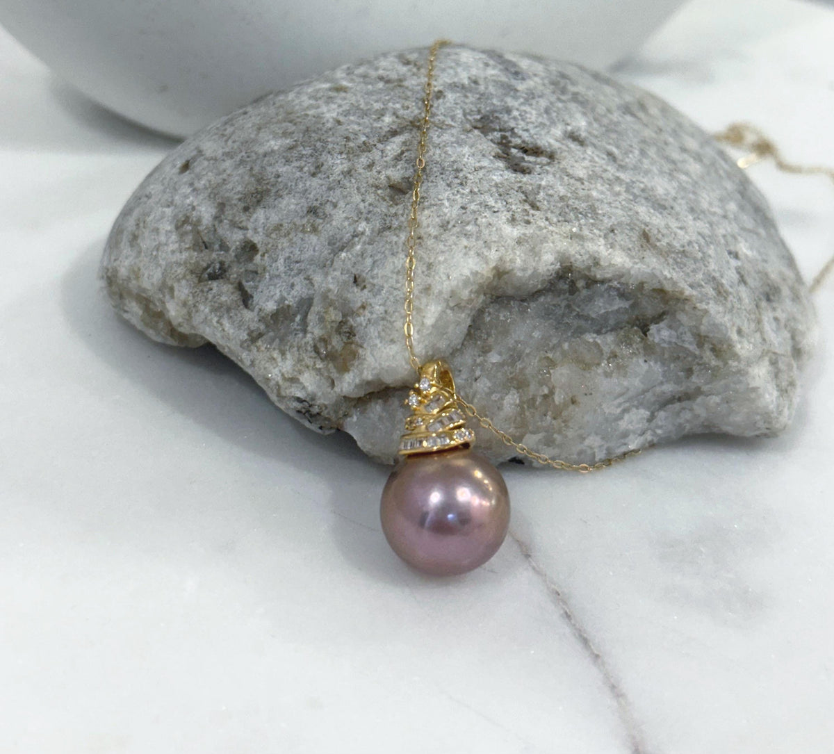 Edison blush pink pearl gold hue minimalist pendant for her