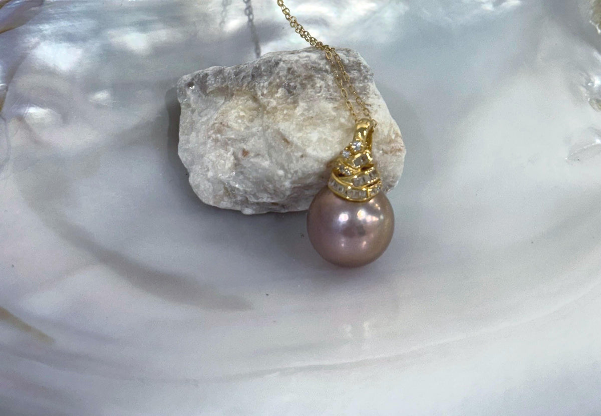 Edison blush pink pearl gold hue minimalist pendant for her engagement