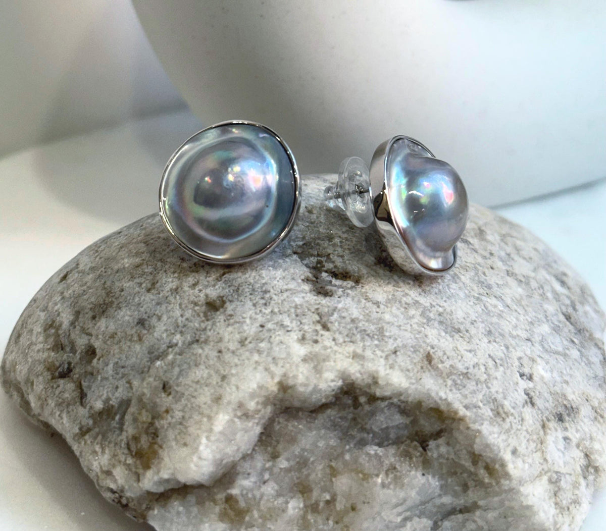 Australian Ocean silver iridescent Mabe Pearl s925 silver earrings for her birthday