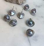 21mm Strong Luster Australian Ocean silver iridescent Round Mabe Pearl minimalist s925silver earrings for her Anniversary.