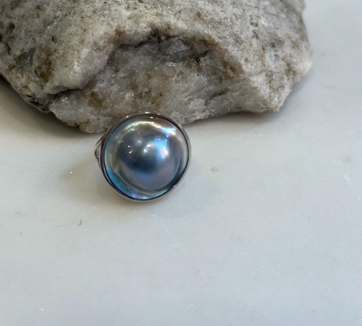 Australian Ocean round Mabe S925 silver adjustable ring for her anniversary