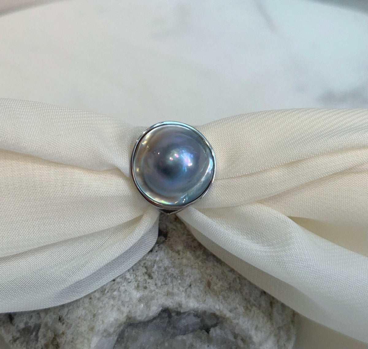 Australian Ocean round Mabe S925 silver adjustable ring for her