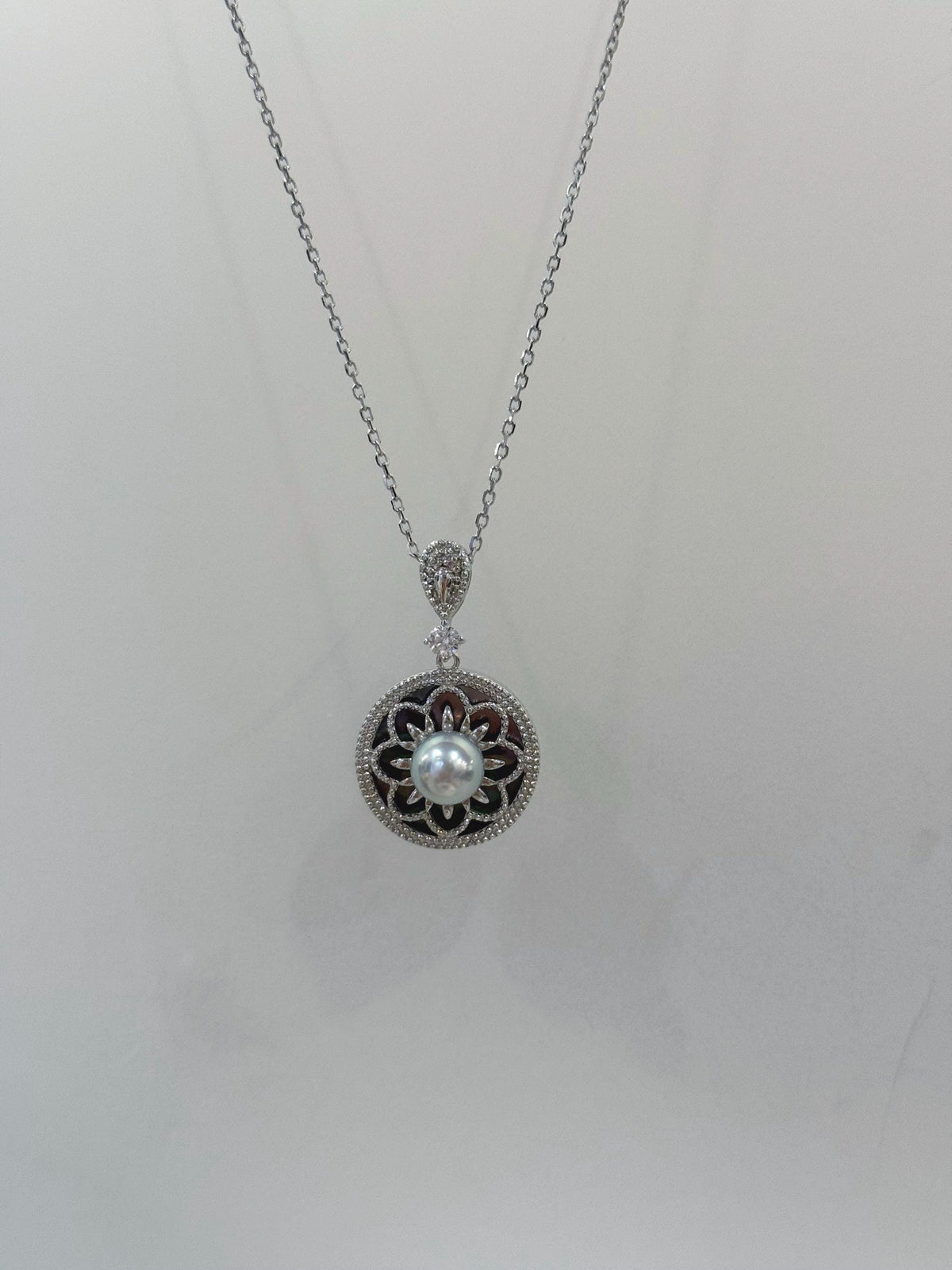 Akoya silver blue pearl shell vintage pendant for her office wear