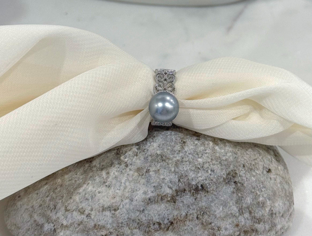 Tahitian silver platinum pearl silver ring for her birthday
