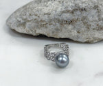 Tahitian silver platinum pearl silver ring for her anniversary