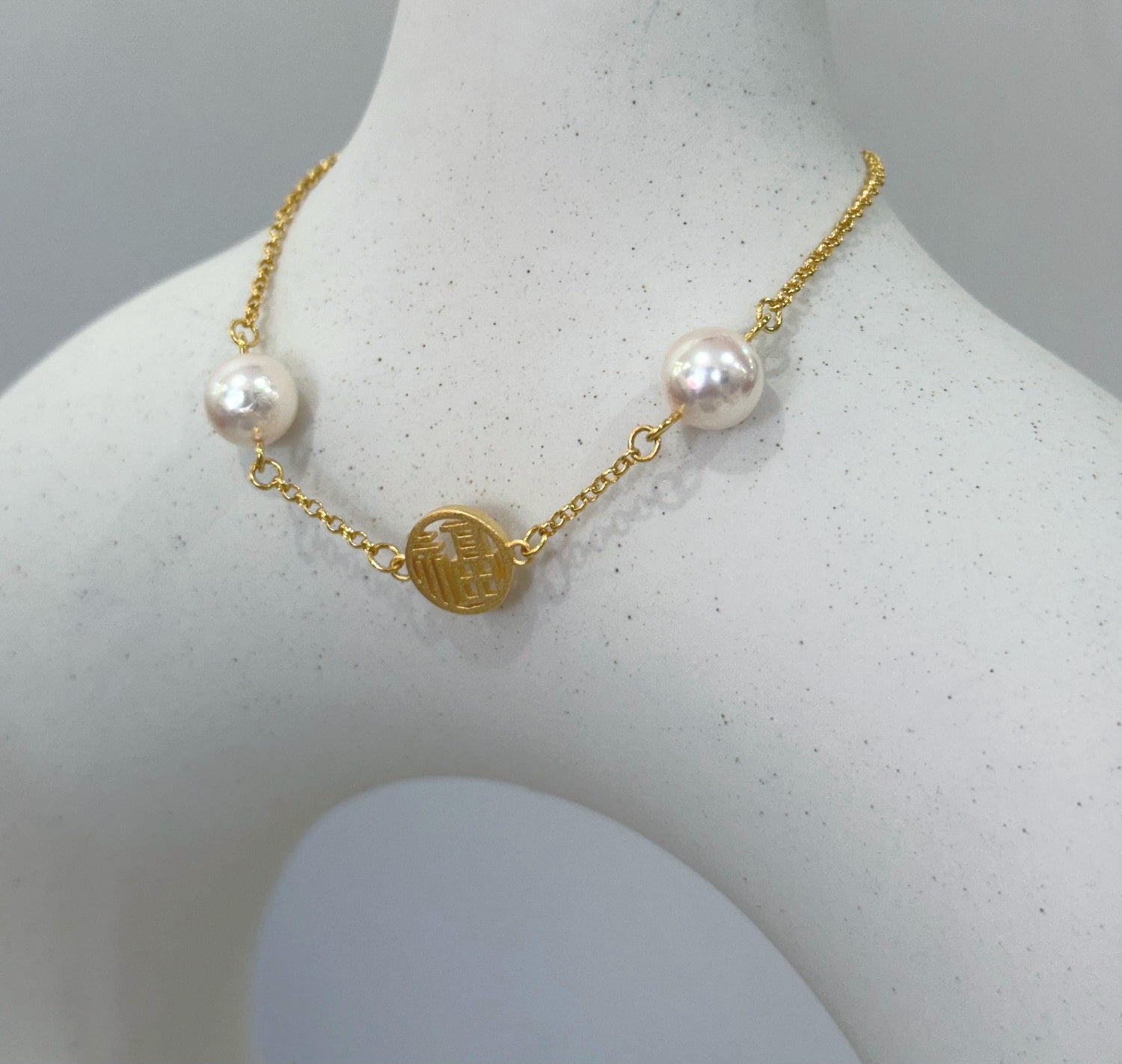 Akoya double white pearls silver Chinese stylish bracket for her birthday