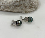 Tahitian peacock Greeen Vintage silver earrings for her birthday