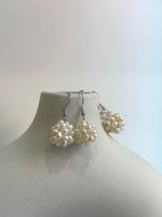 Freshwater ivory Keshi pearls s925 silver hydrangeas balls earrings hooks for her anniversary
