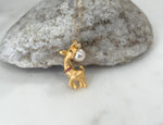 Akoya White Pearl Cute Elephant Pendant Necklace set for her