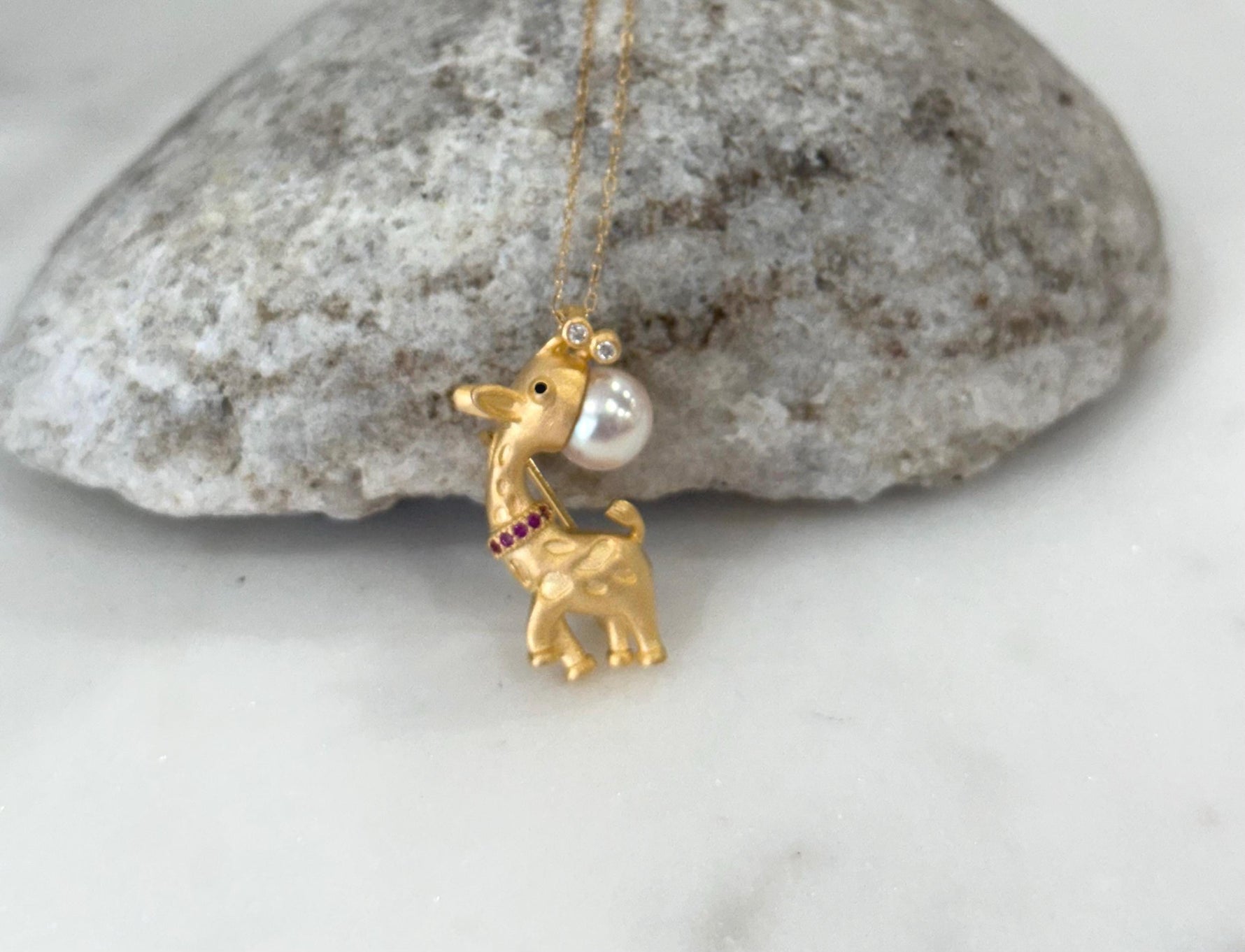 Akoya White Pearl Cute Elephant Pendant Necklace set for her