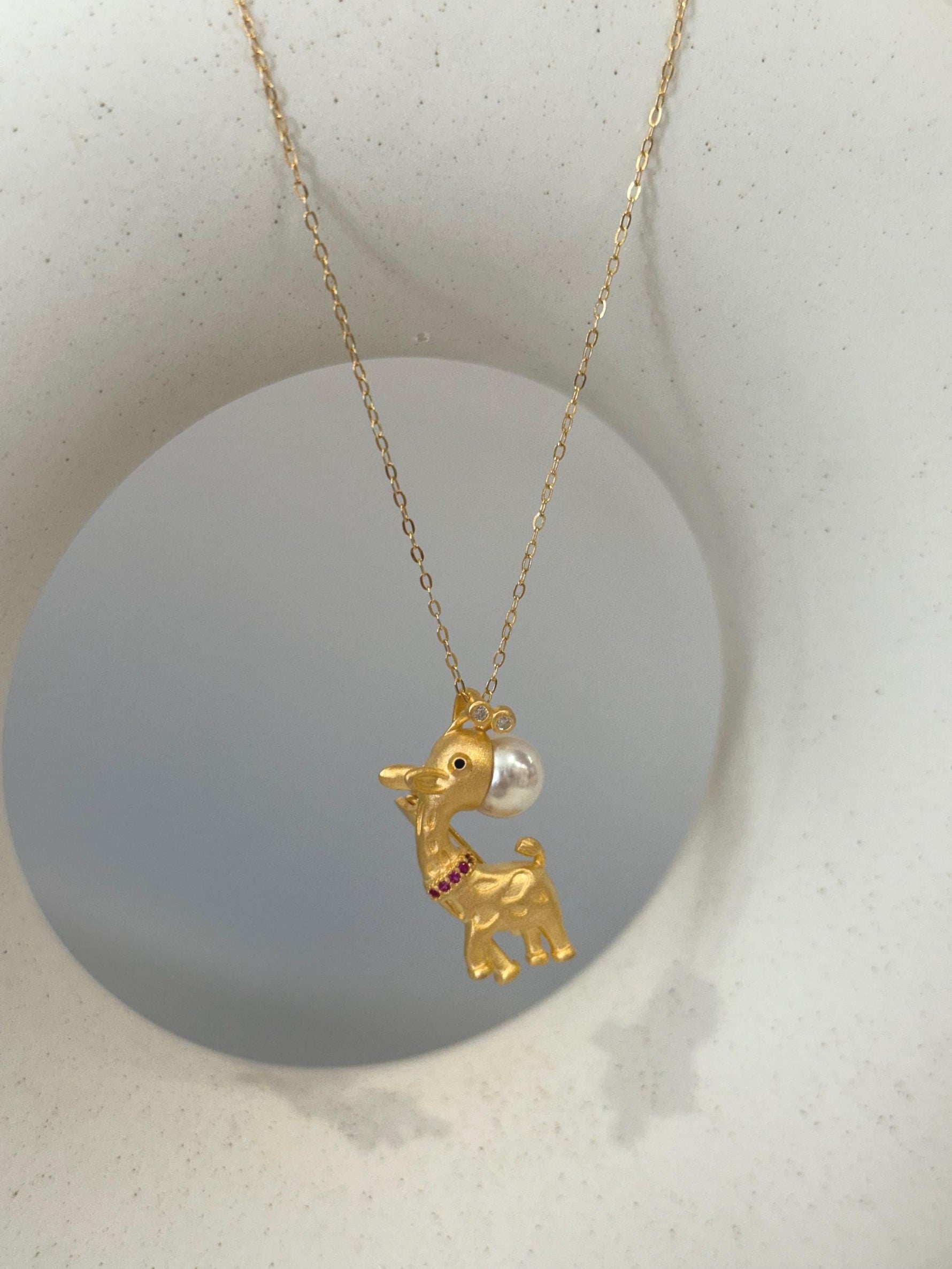 Akoya White Pearl Cute Elephant Pendant Necklace set for her retirement