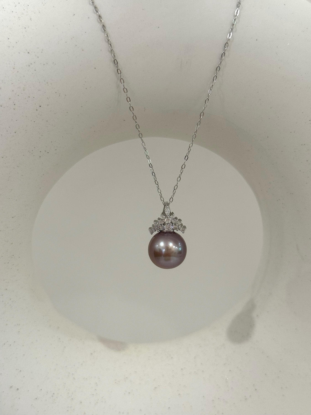 Freshwater Metallic lavender pearl pendant necklace set for her