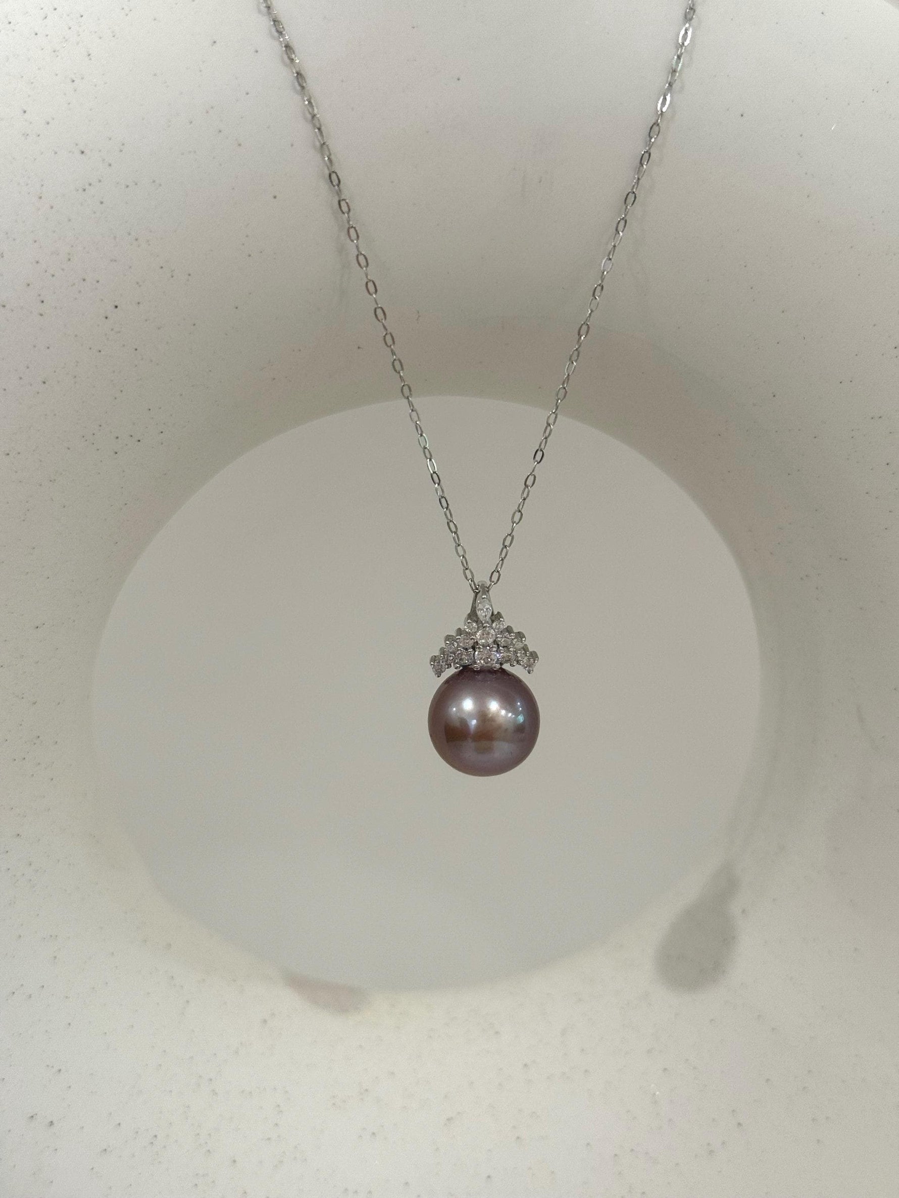 Freshwater Metallic lavender pearl pendant necklace set for her