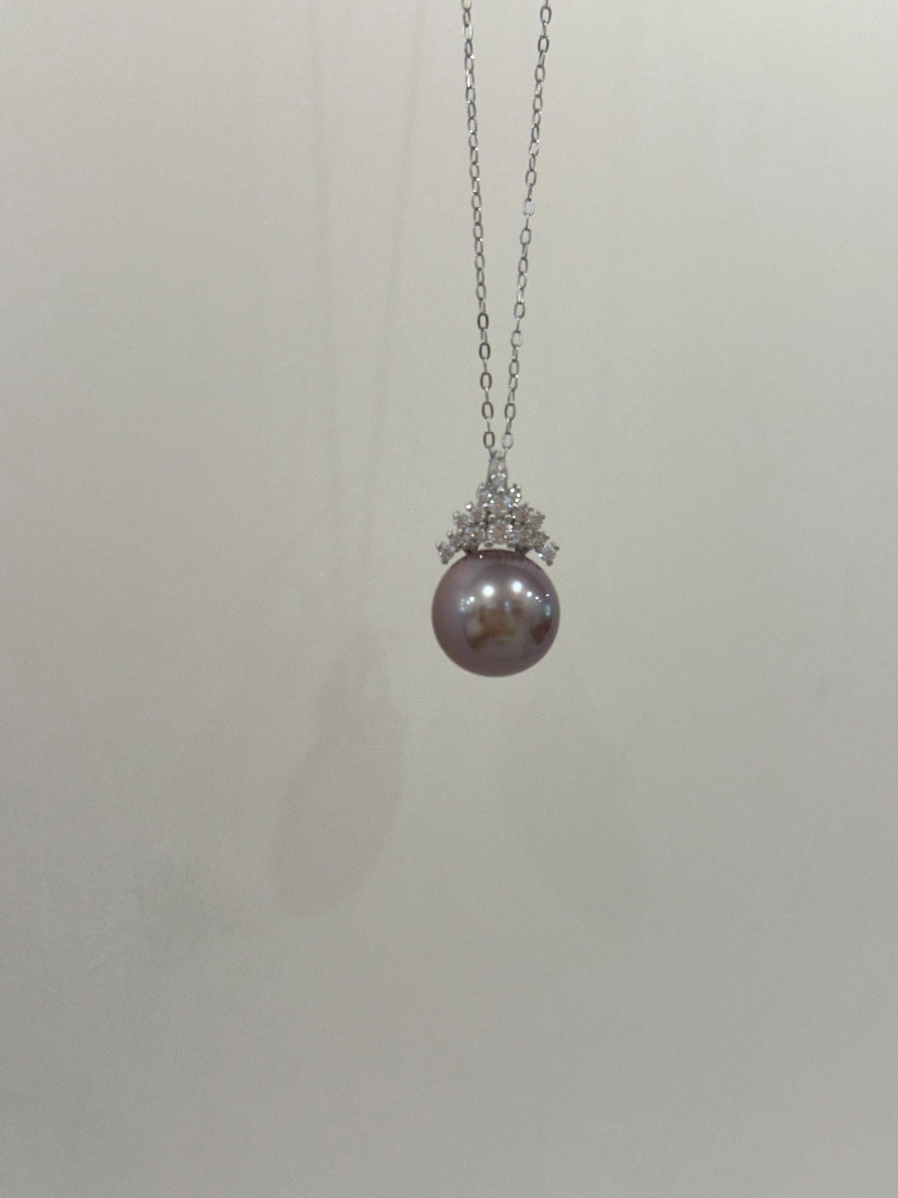 Freshwater Metallic lavender pearl pendant necklace set for her birthday