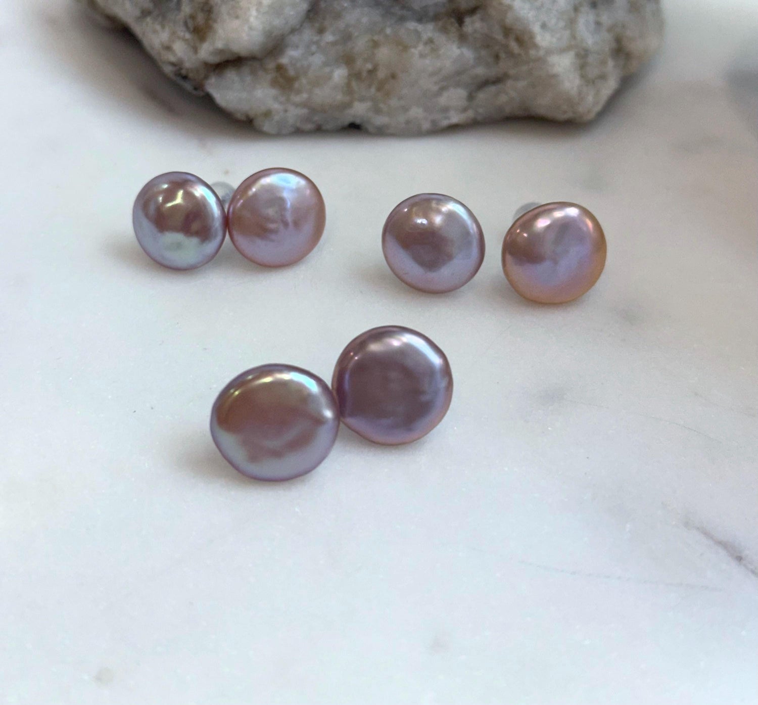 Rose Freshwater Keshi round button pearls s925 silver ring for her