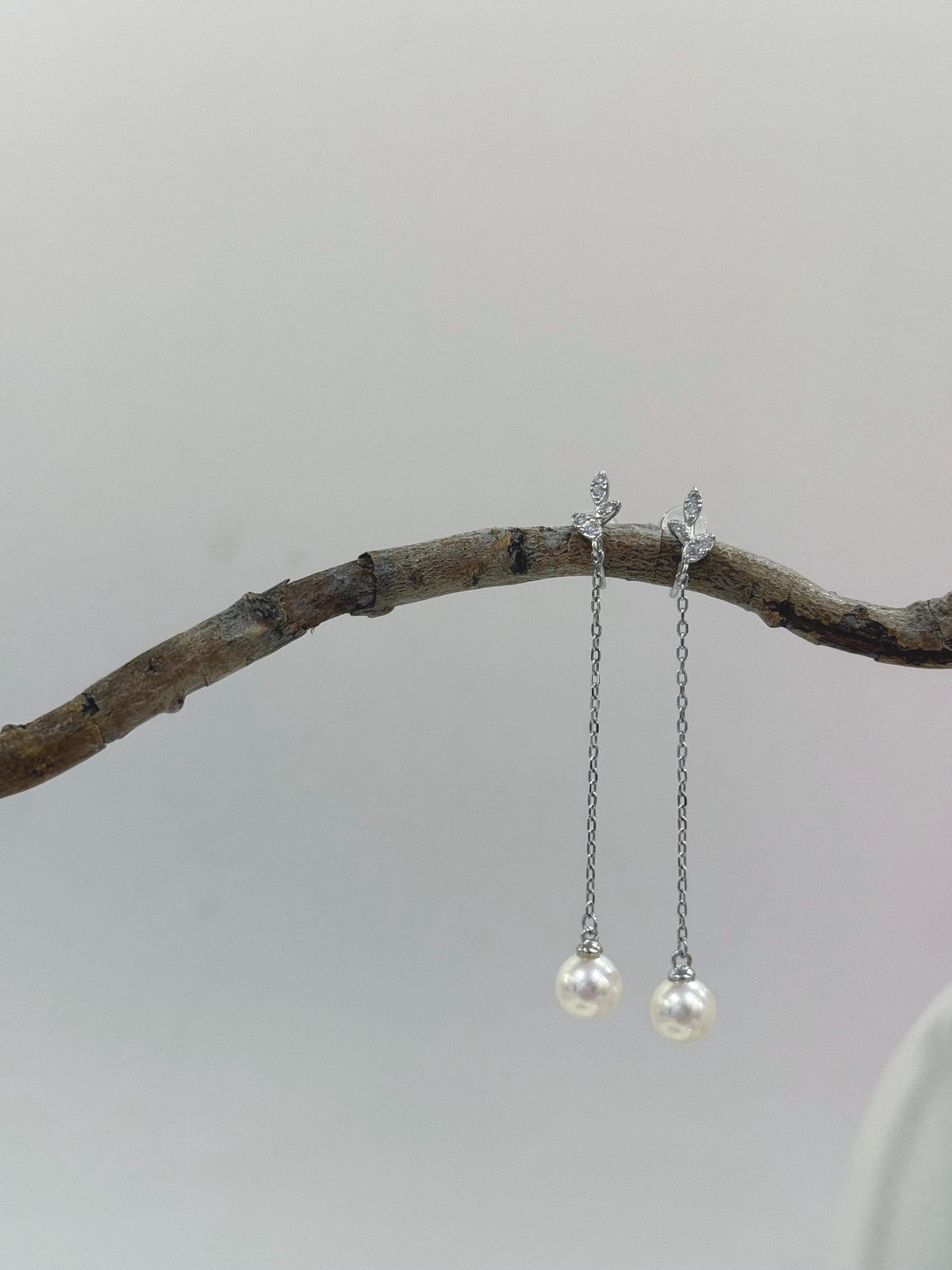 Akoya White earrings no piercing chandeliers for her engagement