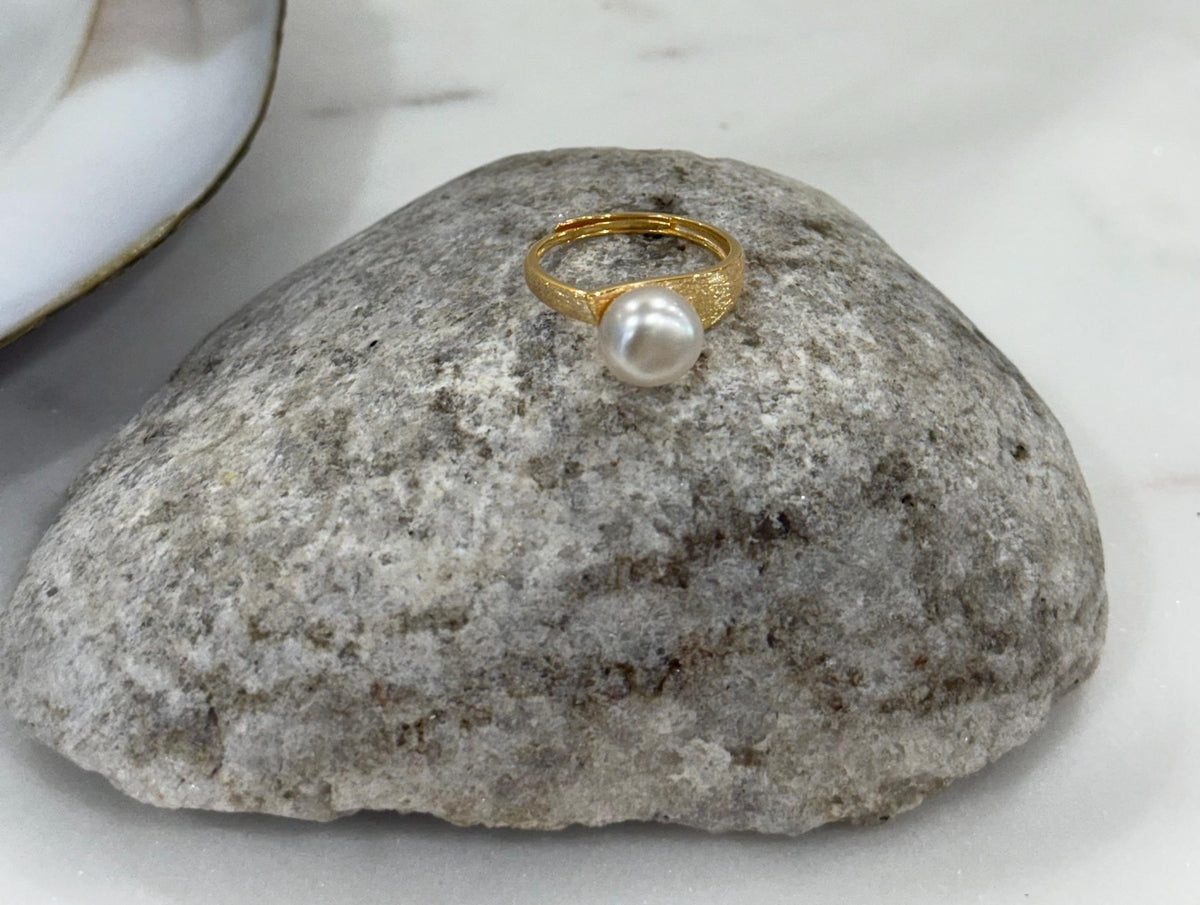 South Sea Saltwater Cream Keshi pearl s925 silver adjustable ring for her anniversary