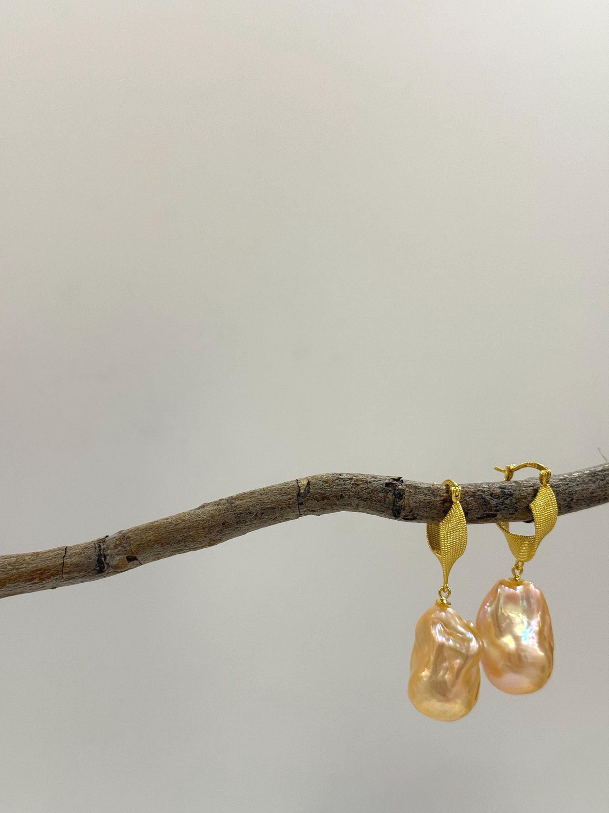 fireball peach gold iridescent baroque pearls vintage earrings hook chandeliers for her anniversary