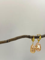 fireball peach gold iridescent baroque pearls vintage earrings hook chandeliers for her anniversary
