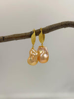 fireball peach gold iridescent baroque pearls vintage earrings hook chandeliers for her engagement