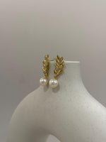 Akoya ocean white  leaf silver earrings for her office