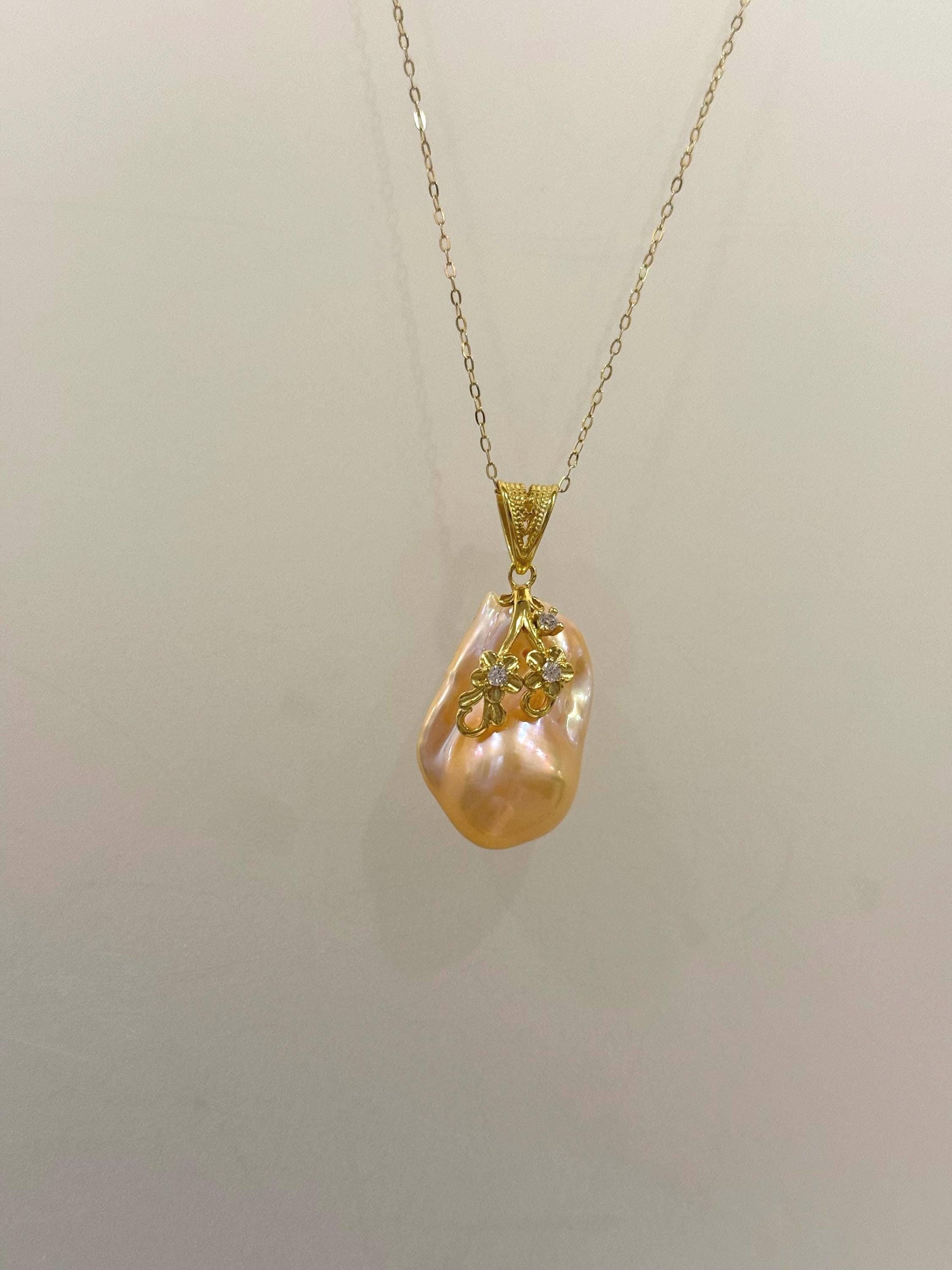 Fireball peach gold baroque pearl s925 silver pendant necklace set for her wedding gift