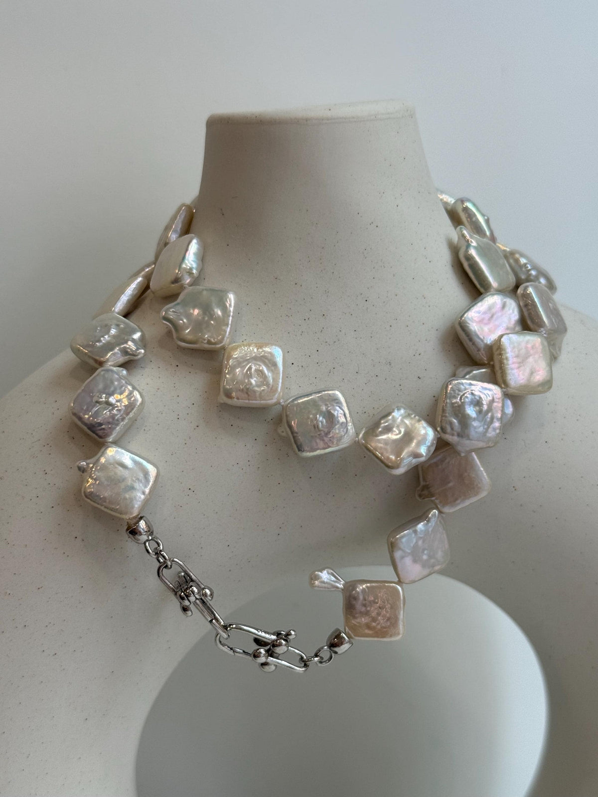 unique white iridescent freshwater square Keshi pearls s925 silver necklace strand for her birthday
