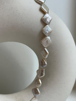 unique white iridescent freshwater square Keshi pearls s925 silver necklace strand for her daily wear