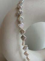unique white iridescent freshwater square Keshi pearls s925 silver necklace strand for her engagement