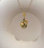 Fireball peach gold iridescent baroque pearl silver floral pendant for her