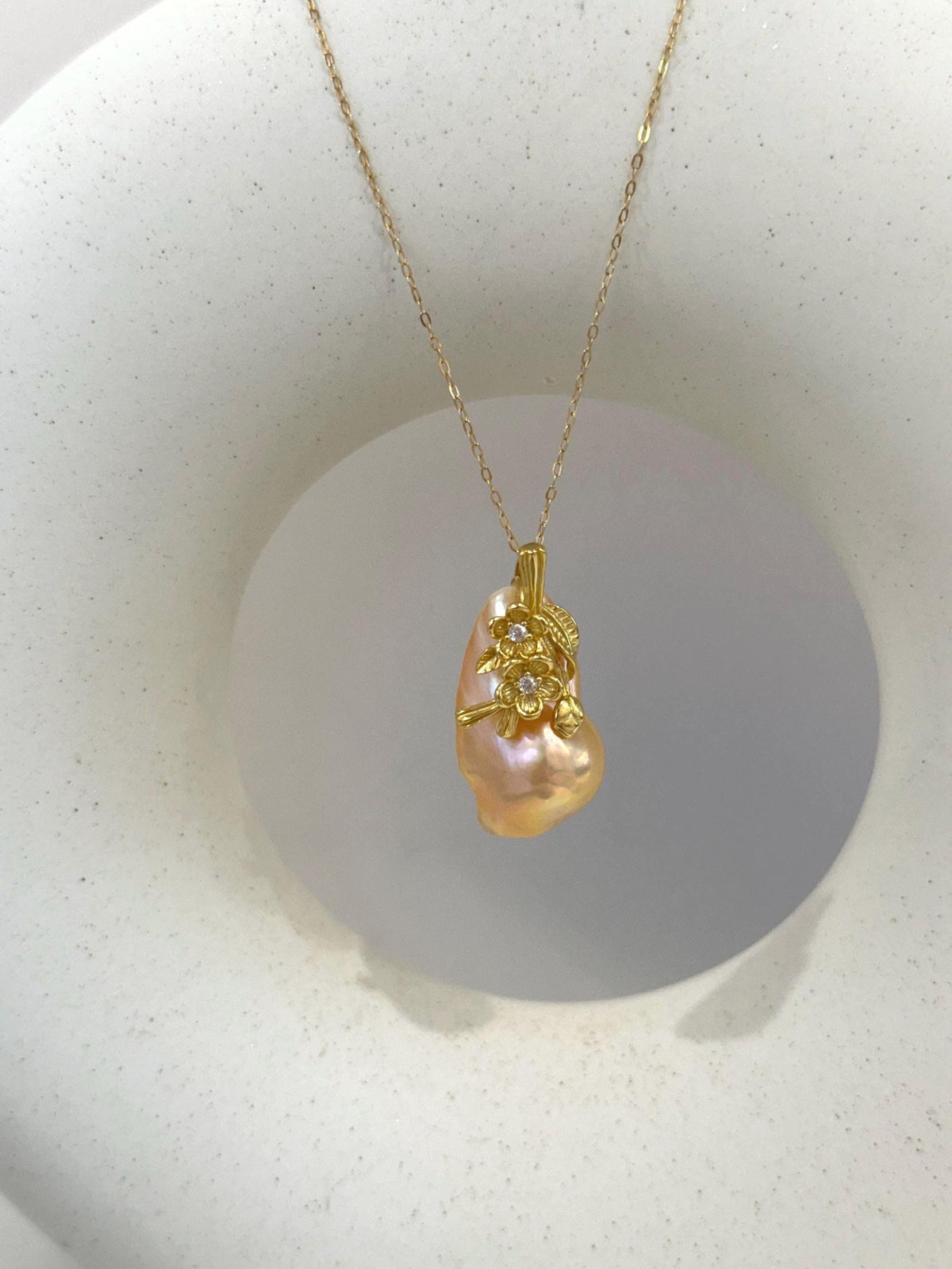 fireball peach gold iridescent baroque pearl s925 silver pendant for her
