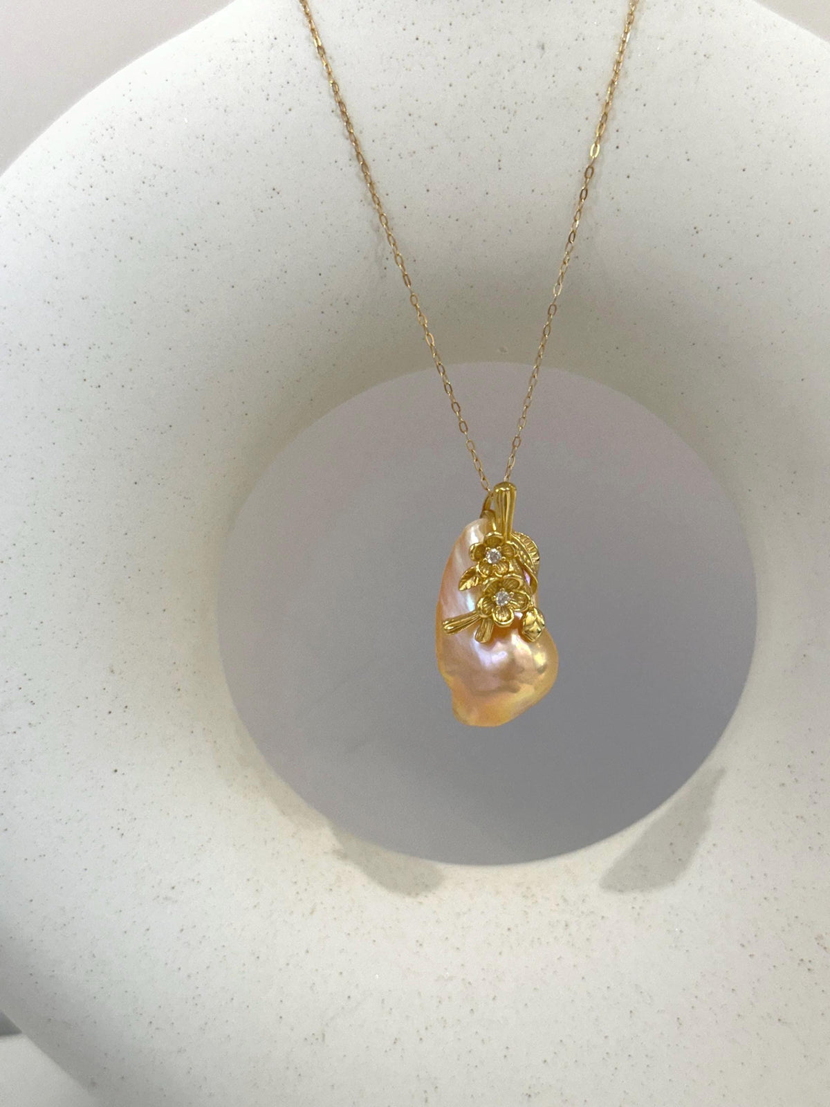 fireball peach gold iridescent baroque pearl s925 silver pendant for her birthday