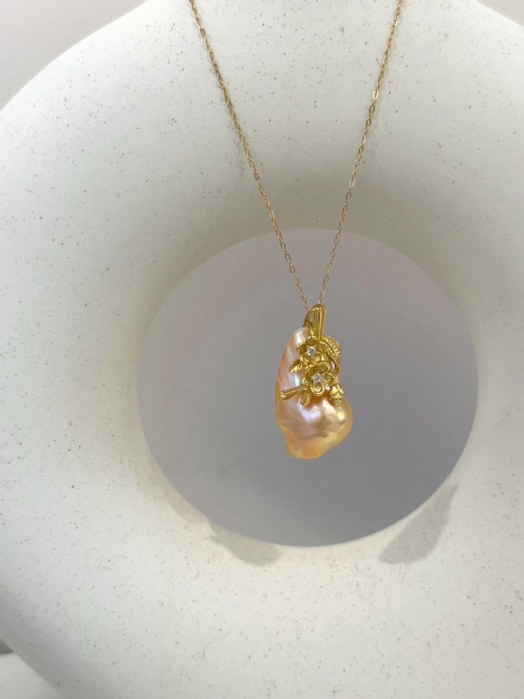 fireball peach gold iridescent baroque pearl s925 silver pendant for her birthday