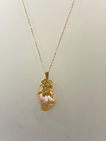 fireball peach gold iridescent baroque pearl s925 silver pendant for her office wear