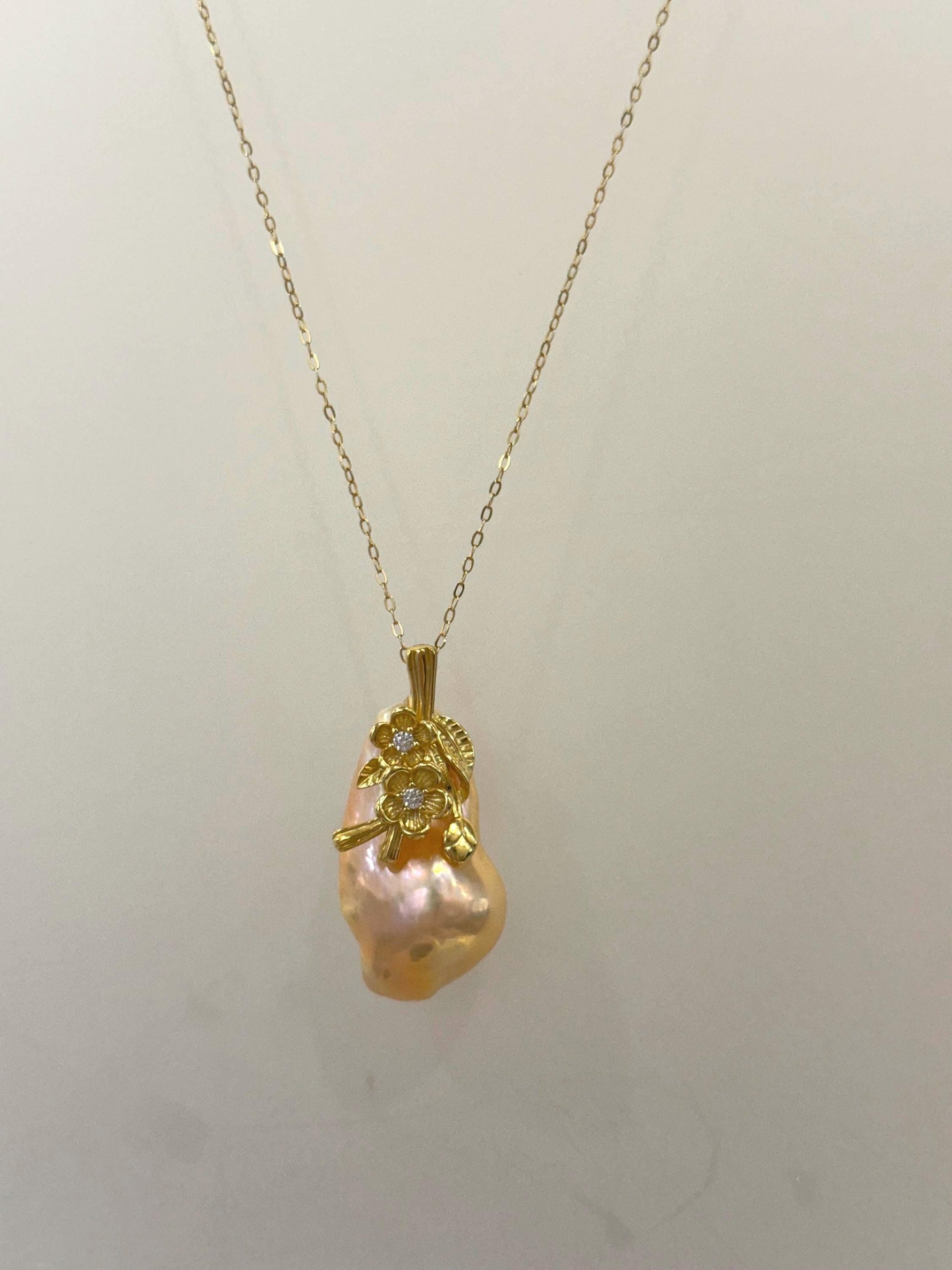 fireball peach gold iridescent baroque pearl s925 silver pendant for her office wear