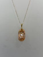fireball peach gold iridescent baroque pearl floral pendant for her graduation