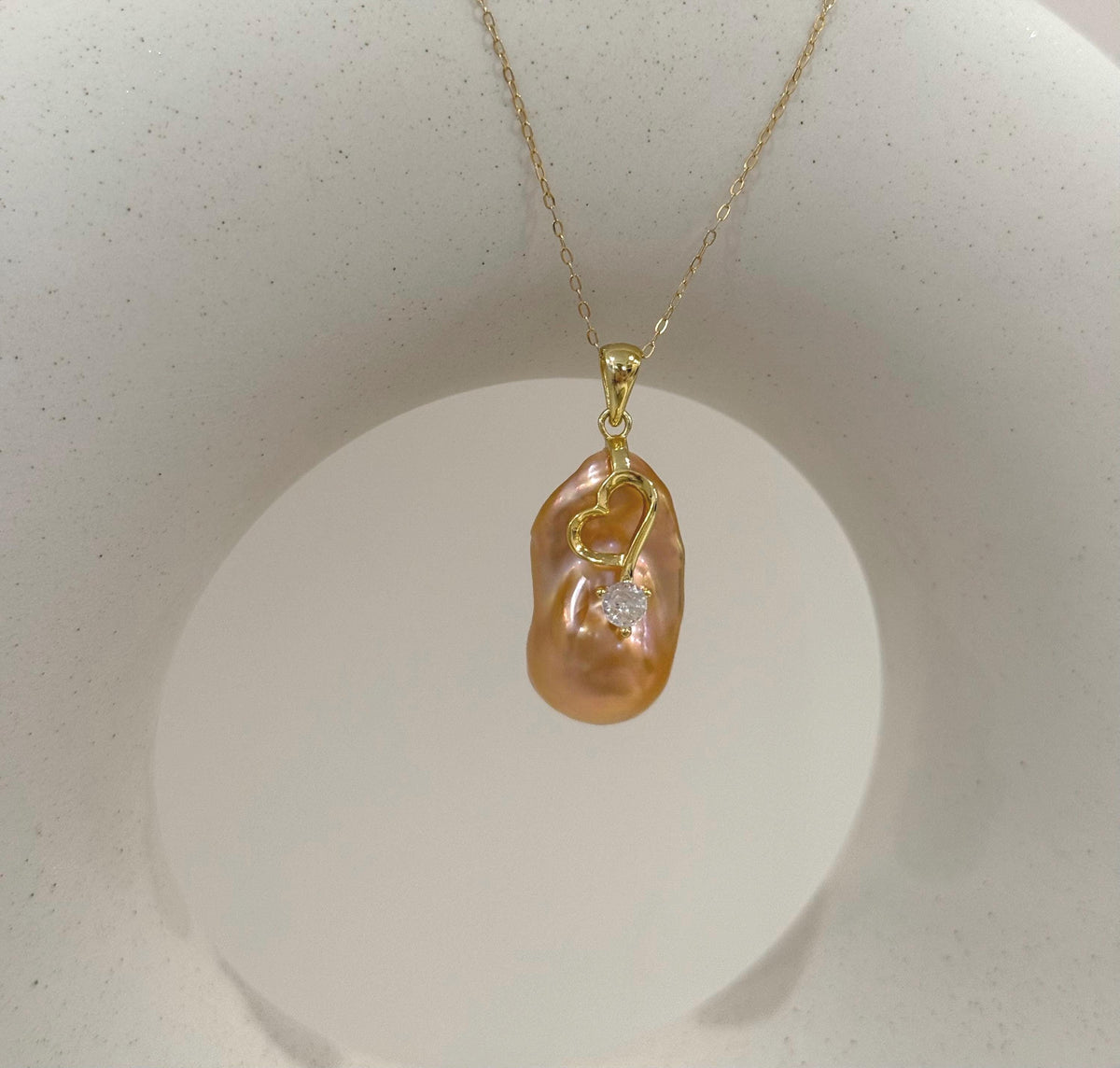 fireball peach gold iridescent baroque pearl floral pendant for her