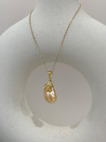 fireball peach gold iridescent baroque pearl floral pendant silver necklace set for her