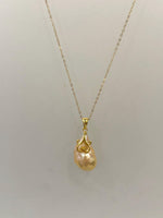 fireball peach gold iridescent baroque pearl floral pendant silver necklace set for her engagement